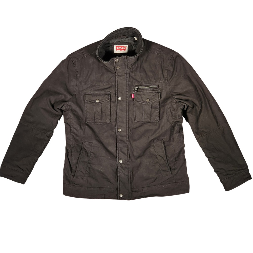 Levi's Field Jacket Mens Large Black Excellent Quilted Lined Military Utility